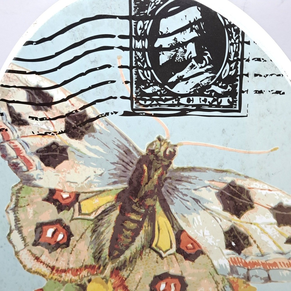 Elements Oval Wall Plaque Butterfly Moth Sunflower NEW 11x8 Blue Postmark Decor - Picture 4 of 9